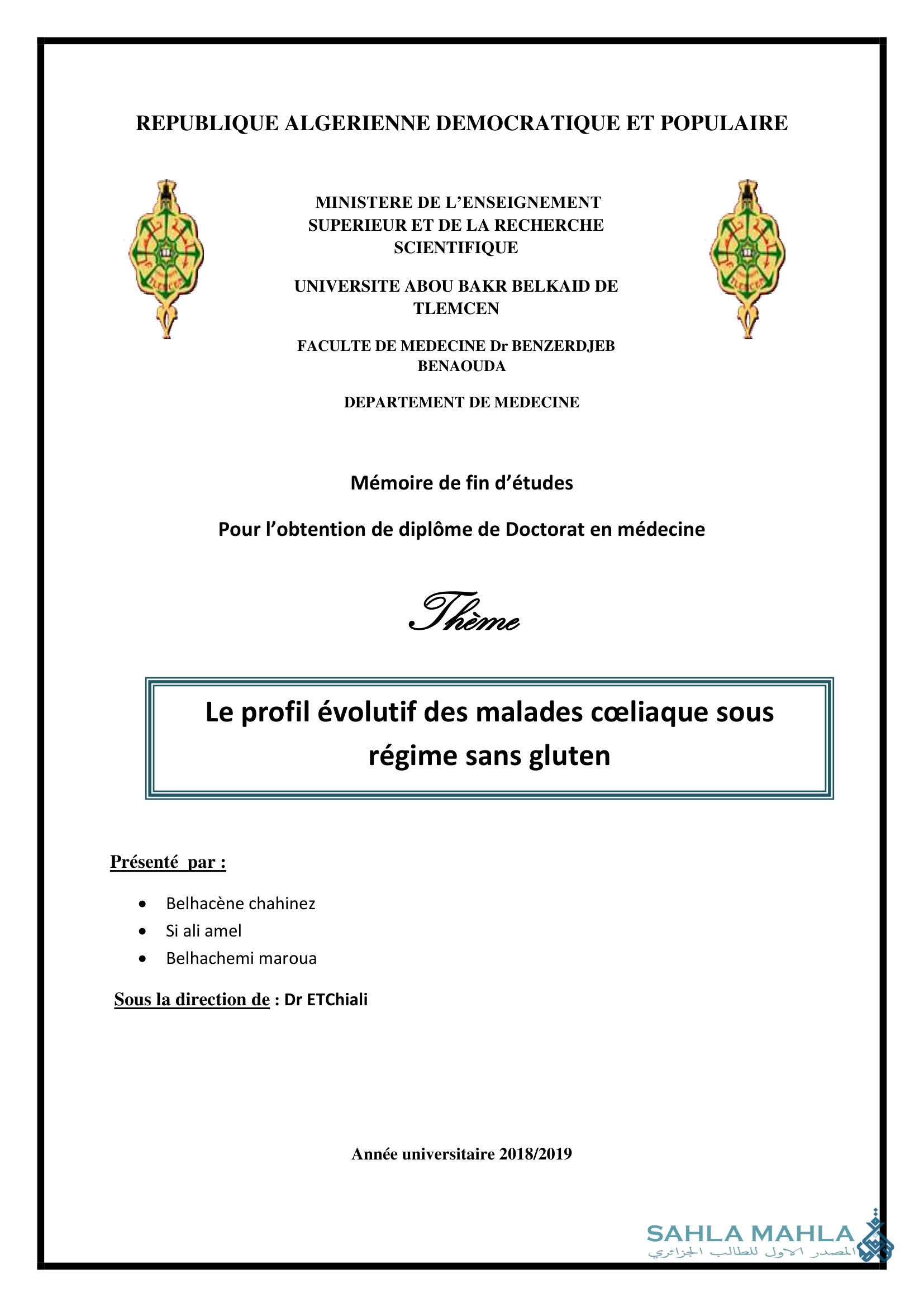 Le profil évolutif des malades cœliaque sous régime sans gluten