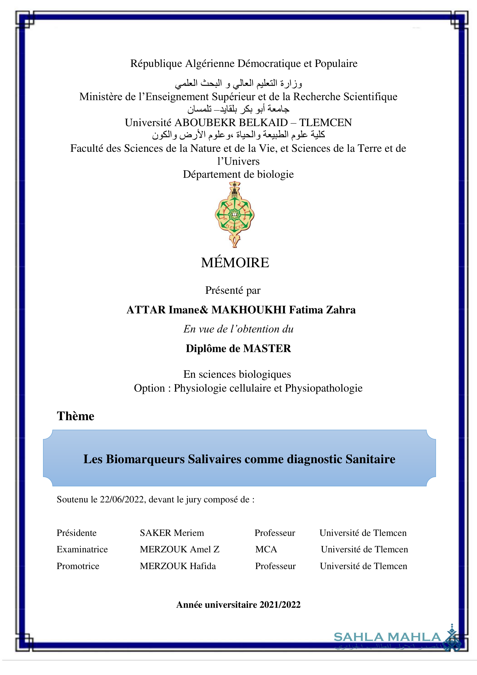 Les Biomarqueurs Salivaires comme diagnostic Sanitaire