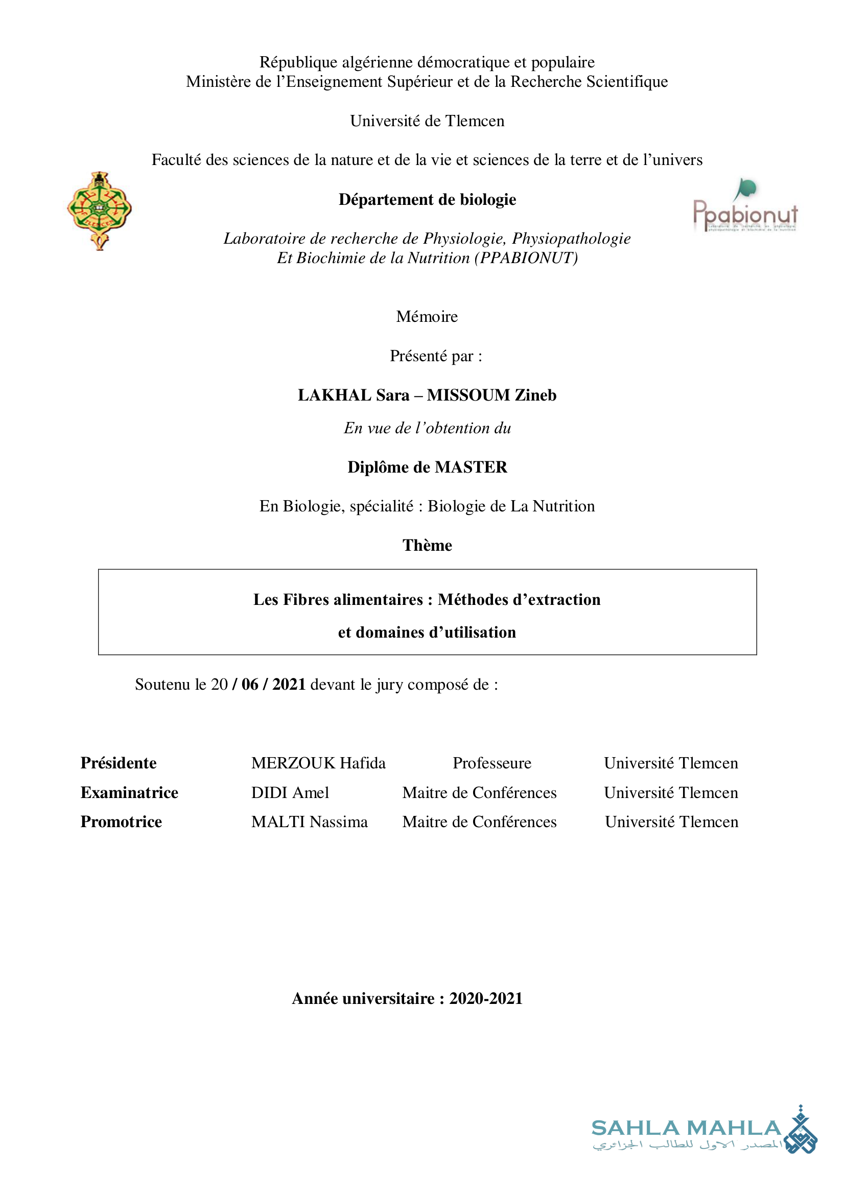 Les Fibres alimentaires : Méthodes d'extraction et domaines d'utilisation