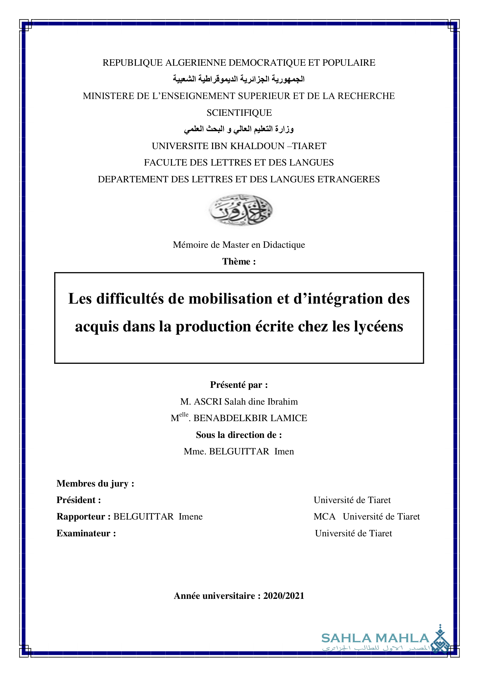 Les difficultés de mobilisation et d'intégration des acquis dans la production écrite chez les lycéens
