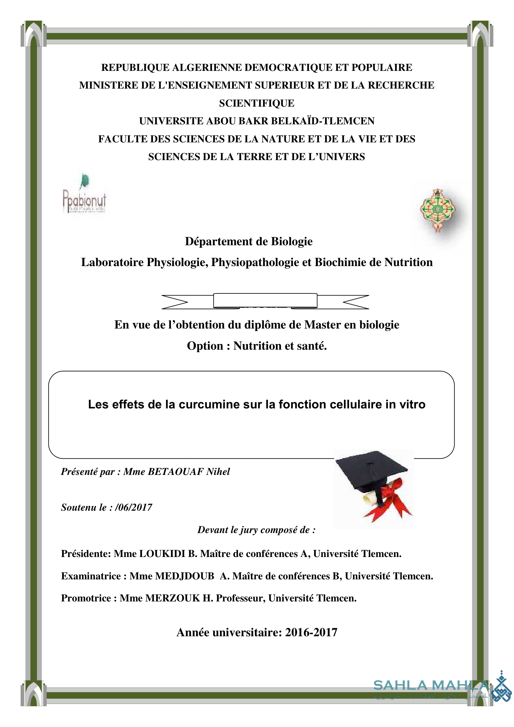 Les effets de la curcumine sur la fonction cellulaire in vitro