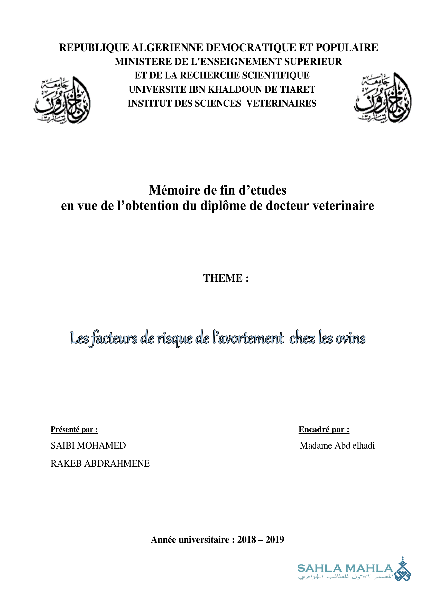 Les facteurs de risque de l'avortement chez les ovins