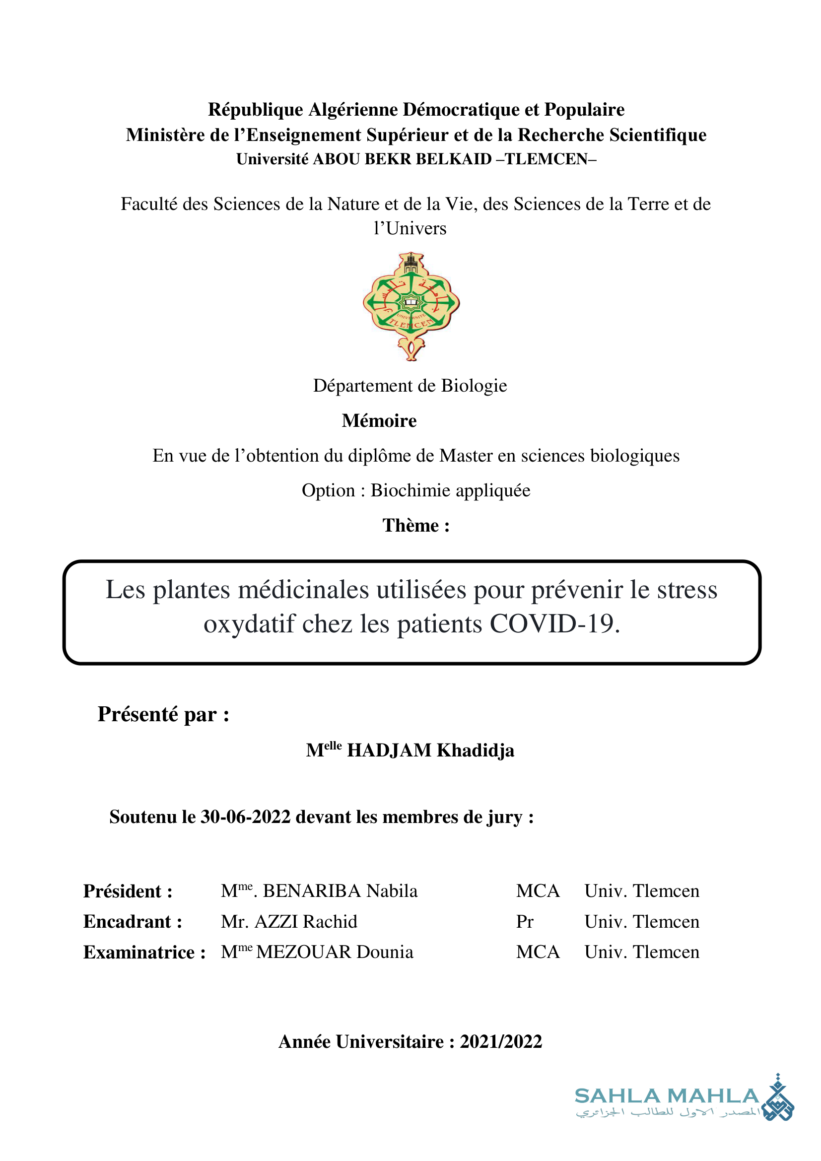 Les plantes médicinales utilisées pour prévenir le stress oxydatif chez les patients COVID-19.