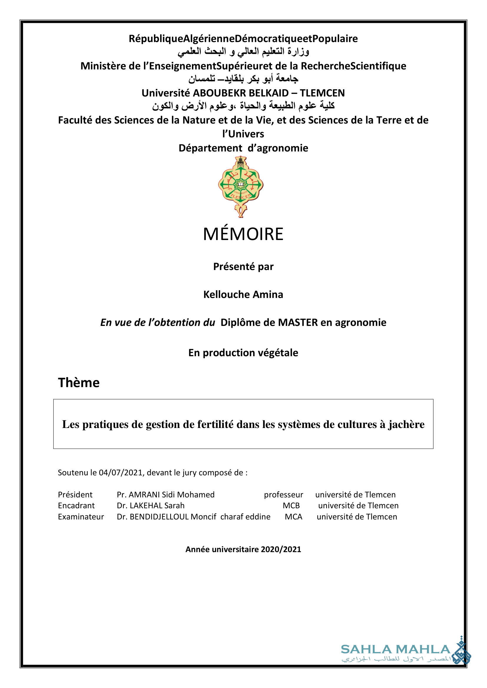 Les pratiques de gestion de fertilité dans les systèmes de cultures à jachère