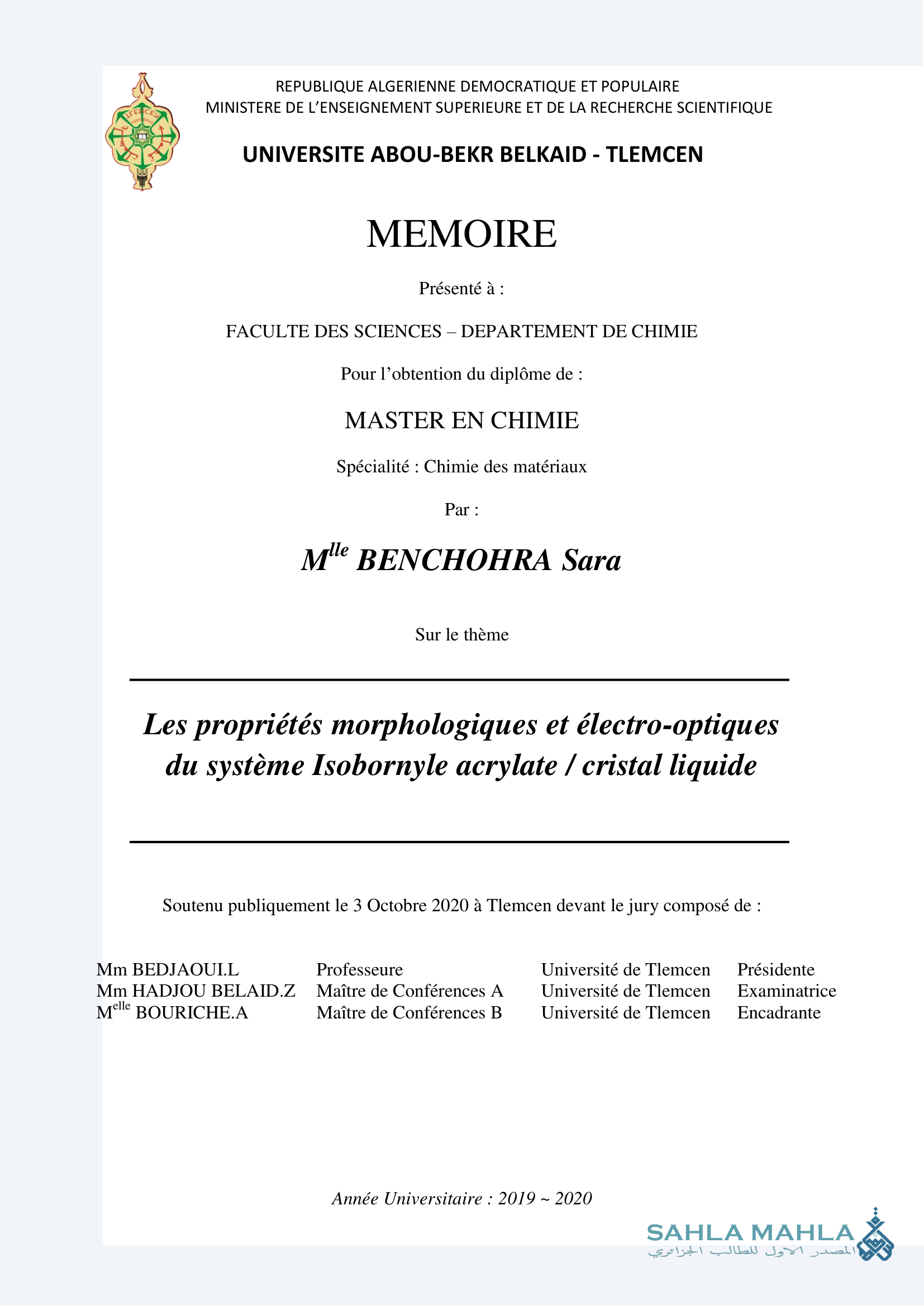Les propriétés morphologiques et électro-optiques du système Isobornyle acrylate/cristal liquide