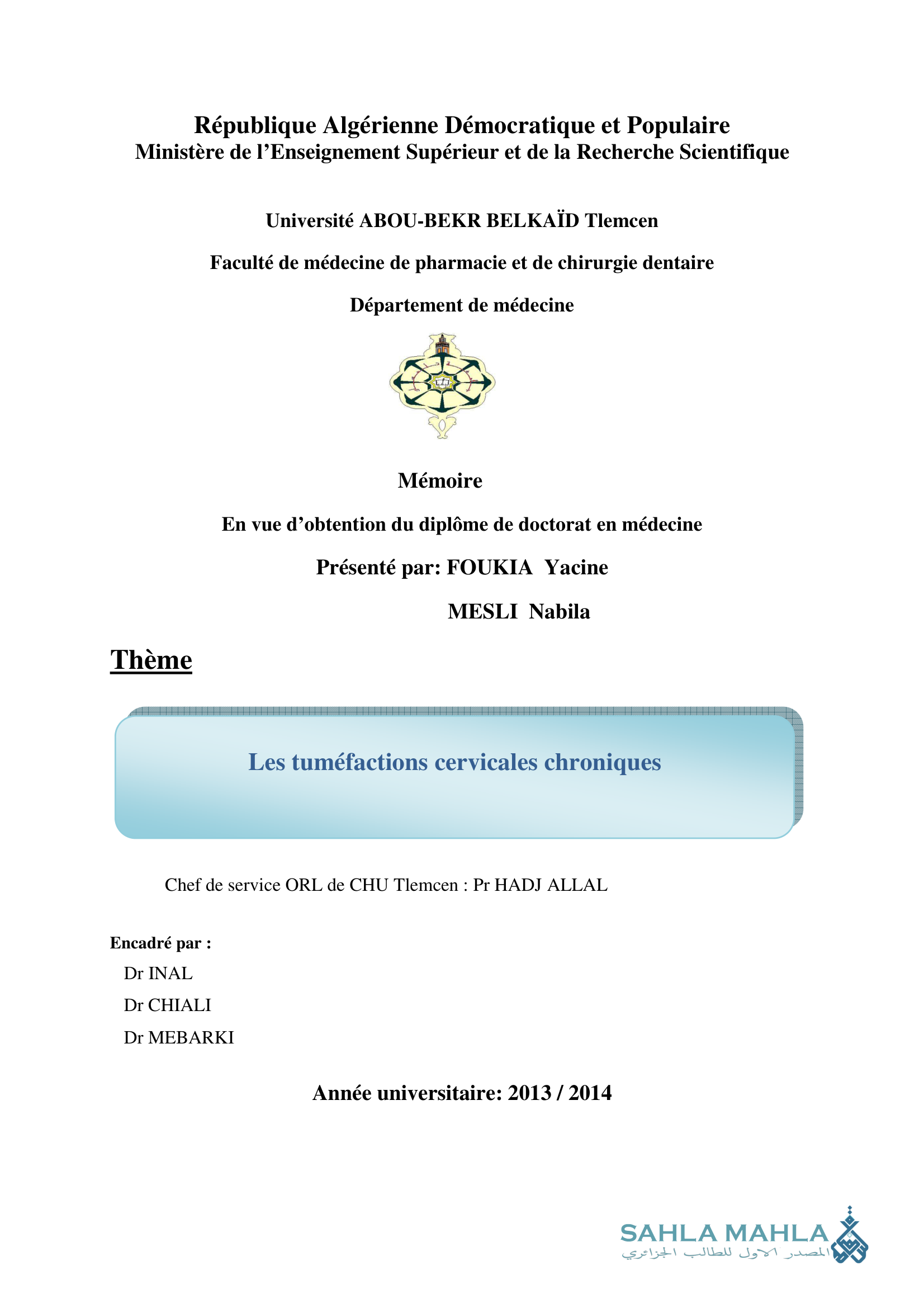 Les tuméfactions cervicales chroniques