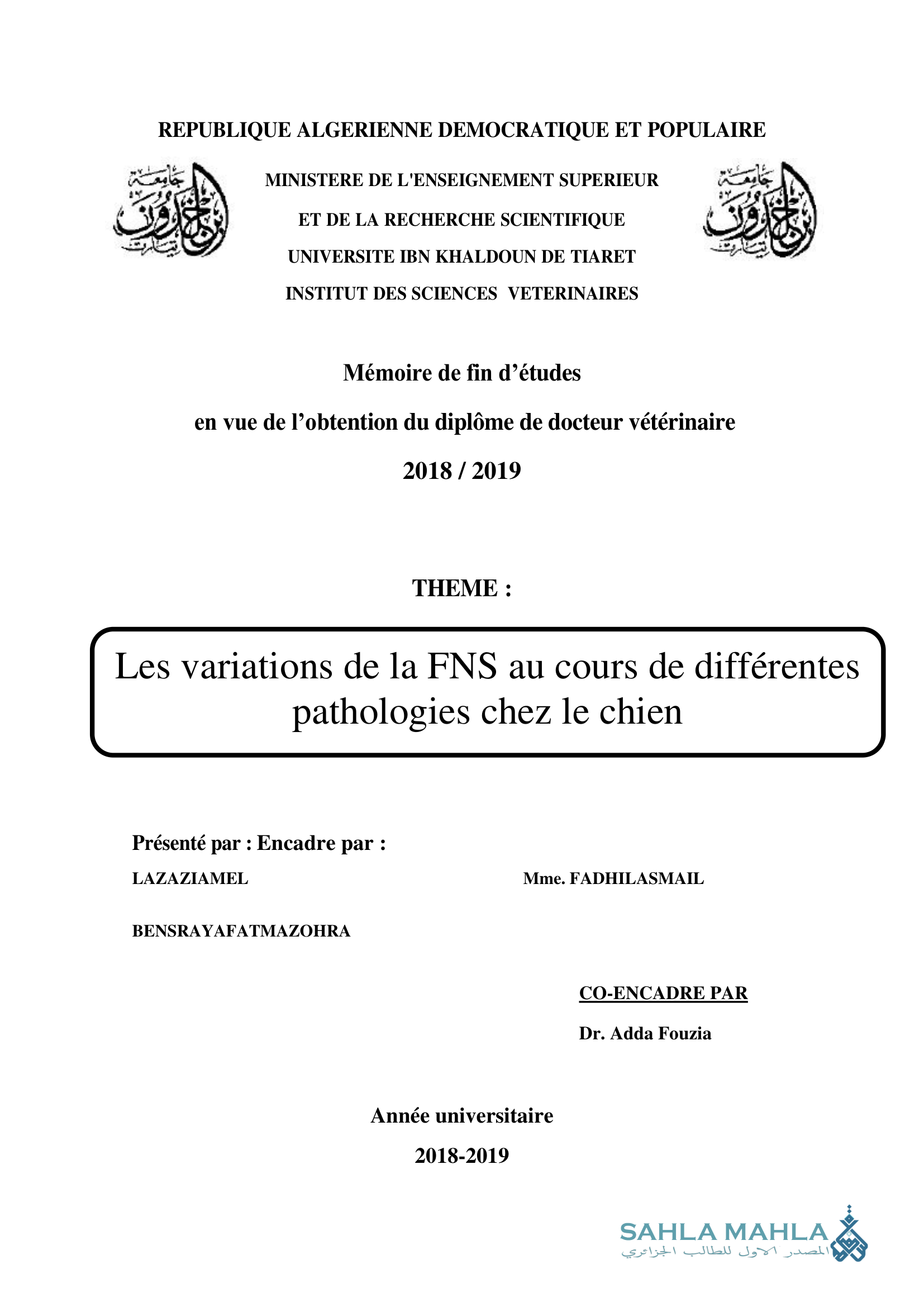 Les variations de la FNS au cours de différentes pathologies chez le chien