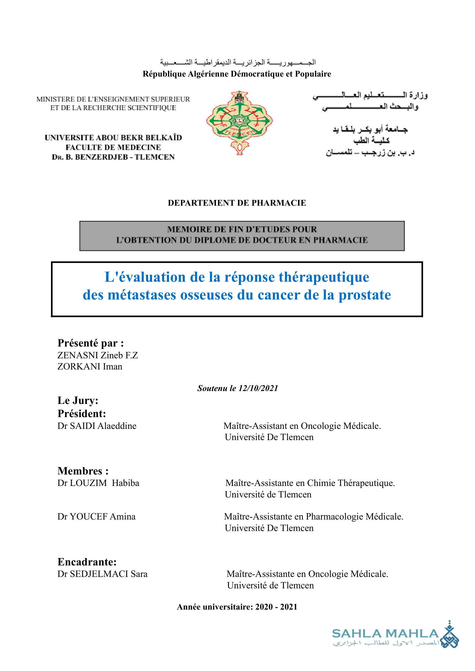 L'évaluation de la réponse thérapeutique des métastases osseuses du cancer de la prostate