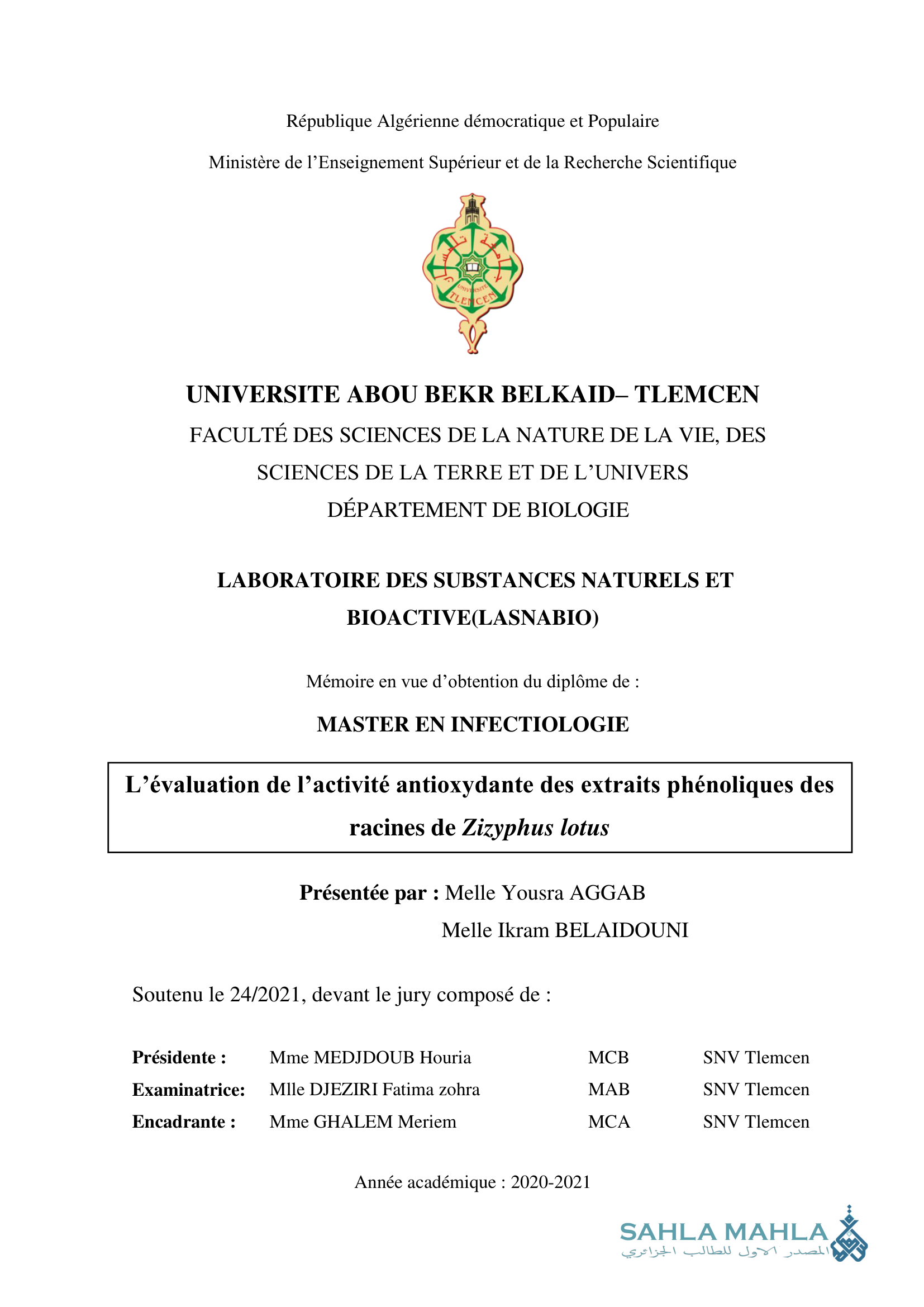 L'évaluation de l'activité antioxydante des extraits phénoliques des racines de Zizyphus lotus