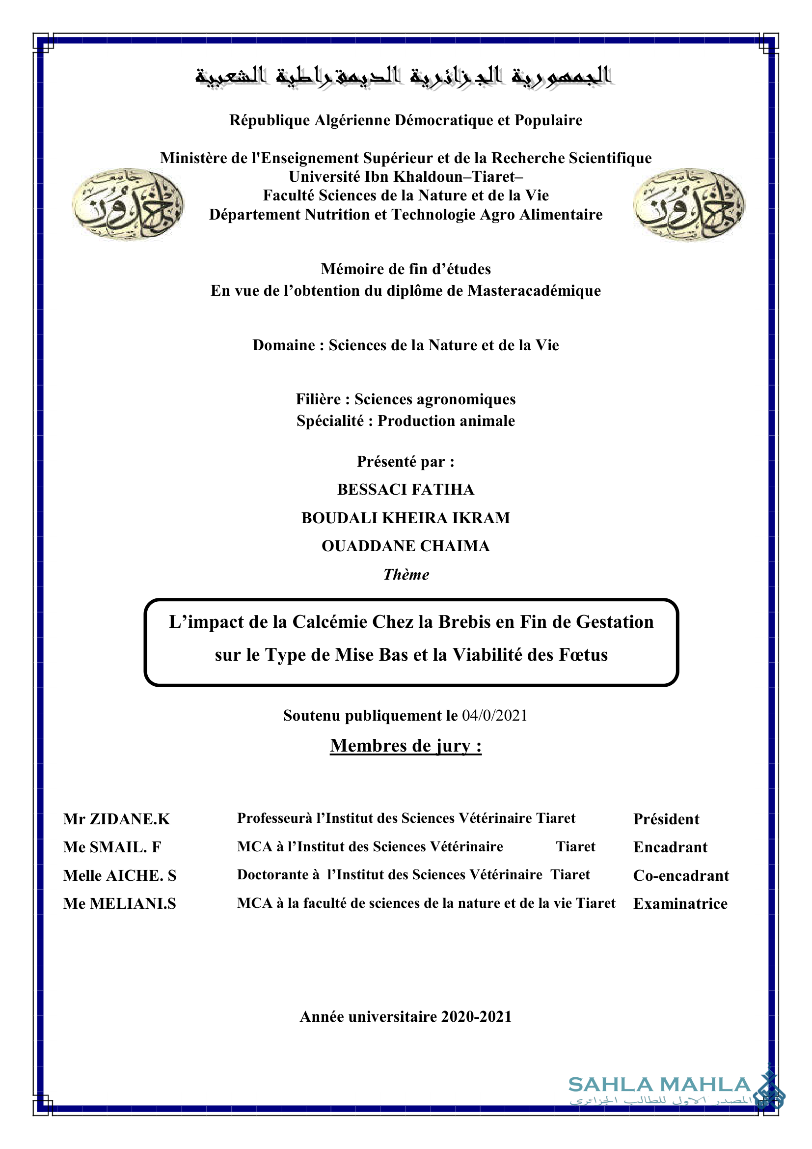 L'impact de la Calcémie Chez la Brebis en Fin de Gestation sur le Type de Mise Bas et la Viabilité des Fœtus