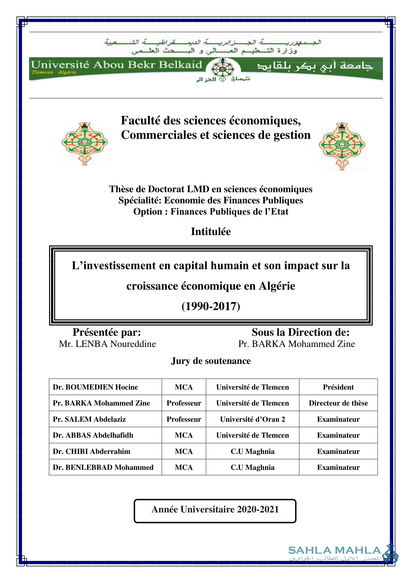 L'investissement en capital humain et son impact sur la croissance économique en Algérie (1990-2017)