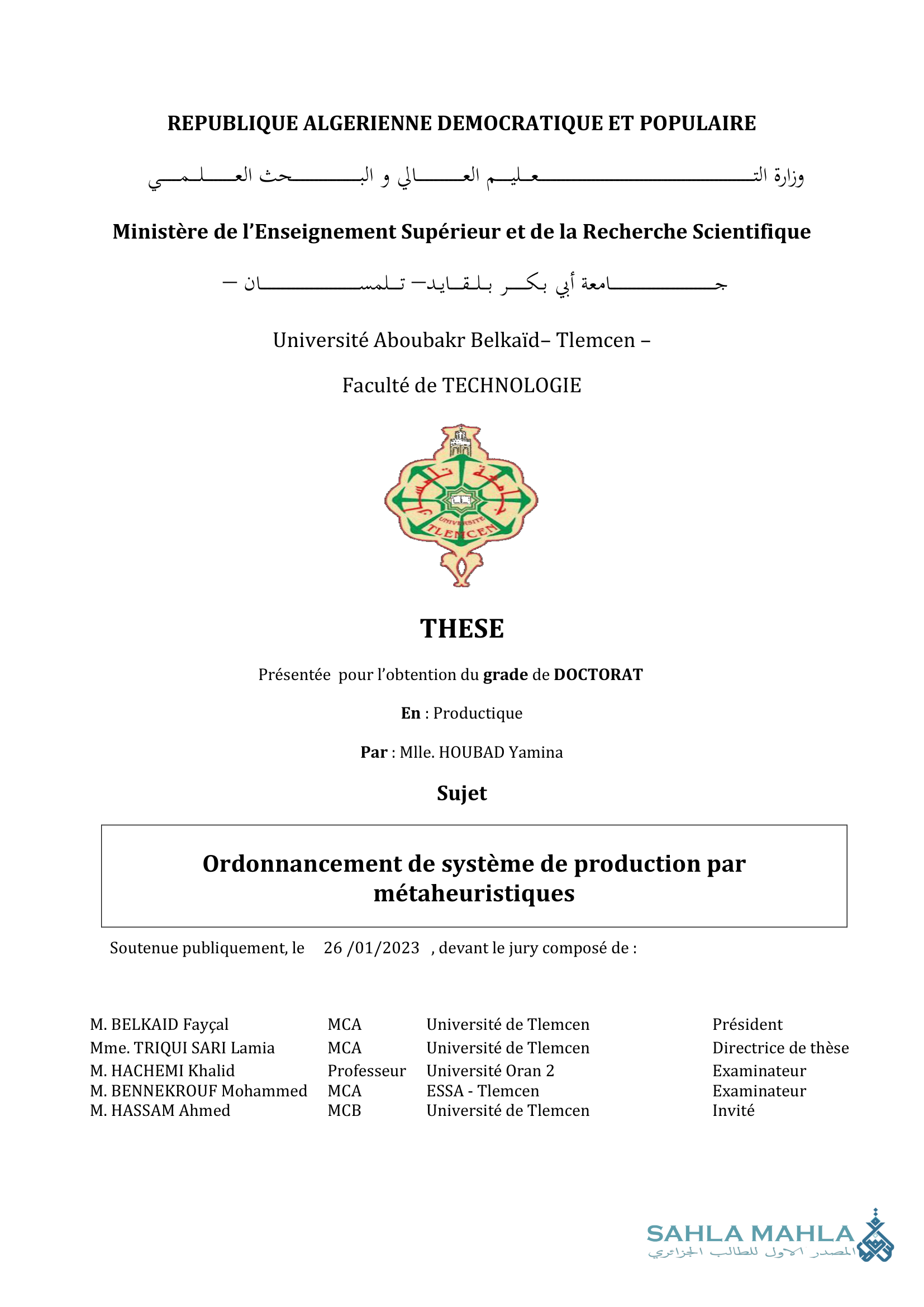 Ordonnancement de système de production par métaheuristiques