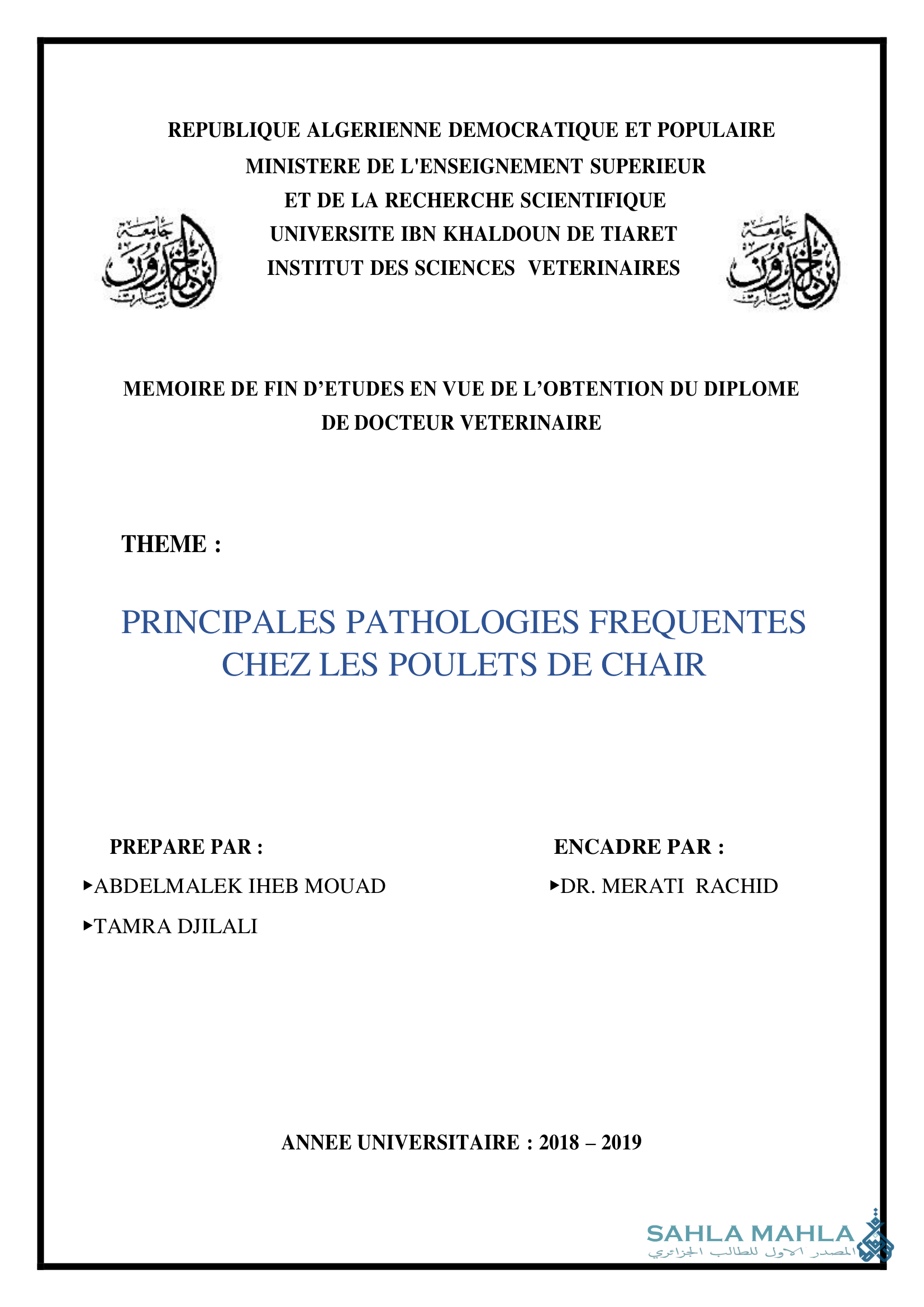 PRINCIPALES PATHOLOGIES FREQUENTES CHEZ LES POULETS DE CHAIR