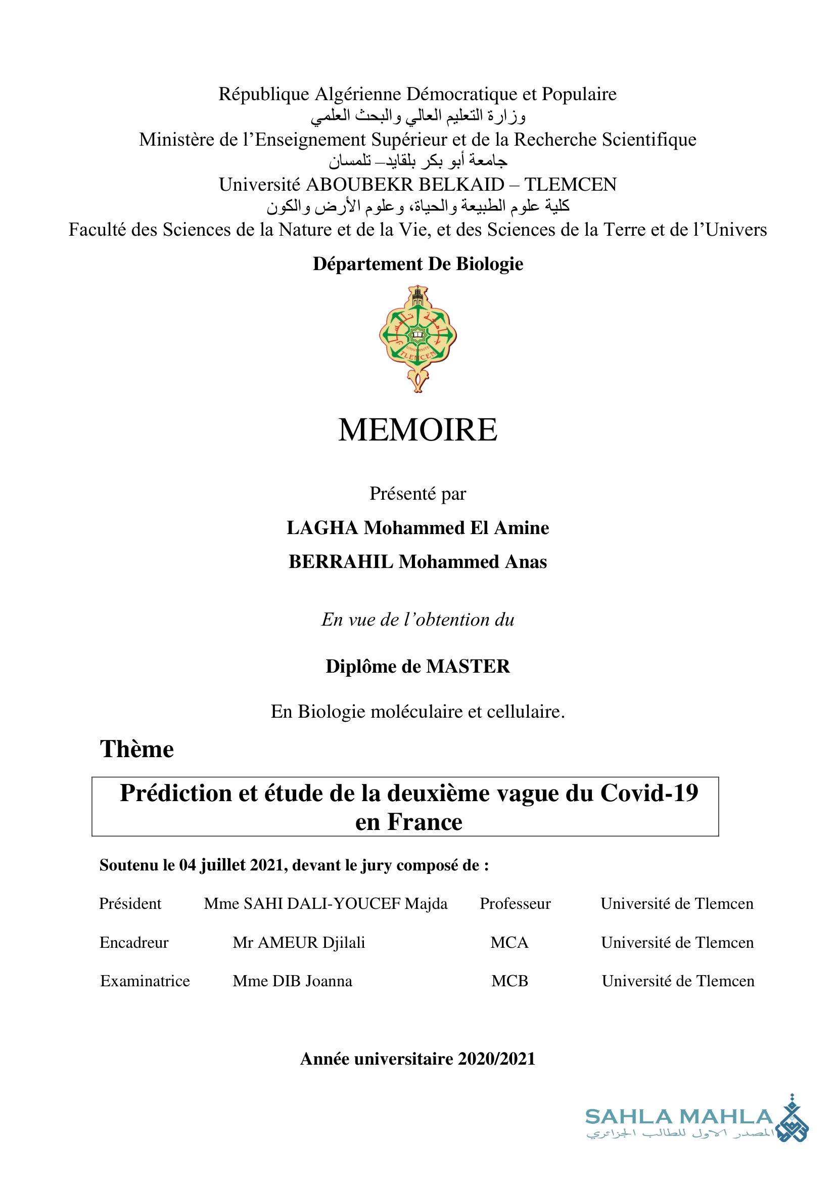 Prédiction et étude de la deuxième vague du Covid-19 en France