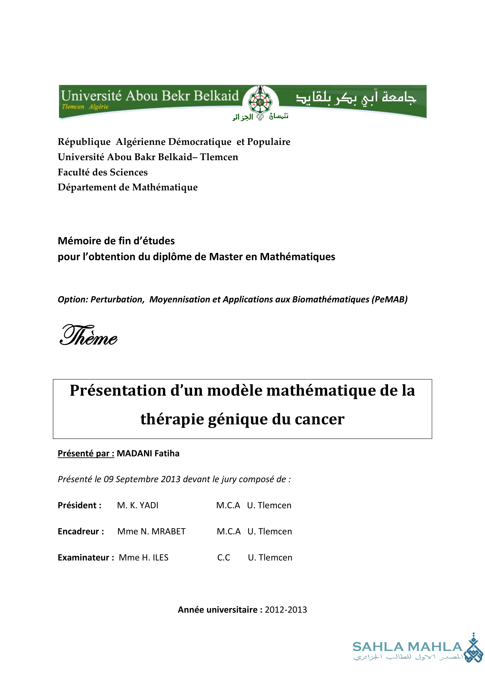 Présentation d'un modèle mathématique de la thérapie génique du cancer