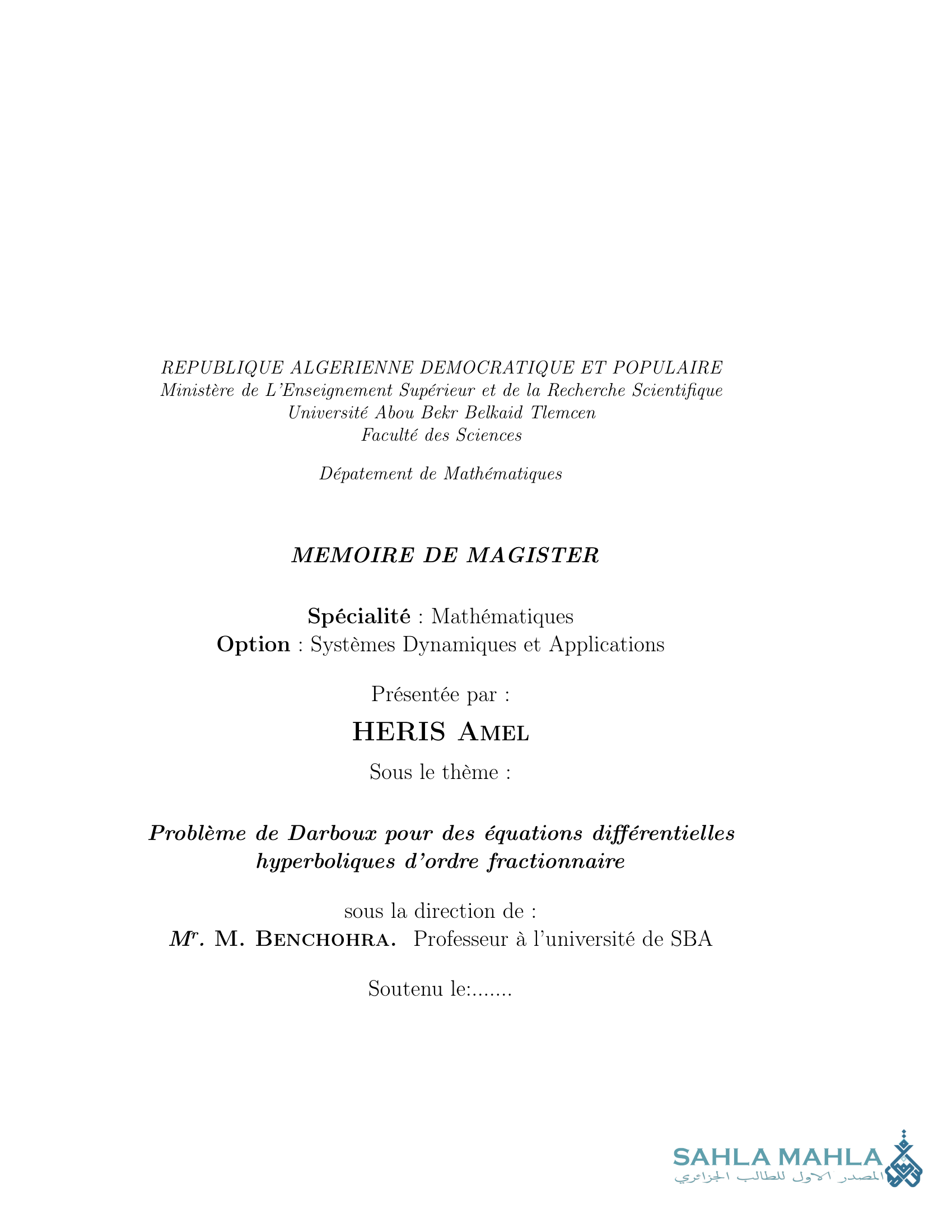 Problème de Darboux pour des équations différentielles hyperboliques d'ordre fractionnaire