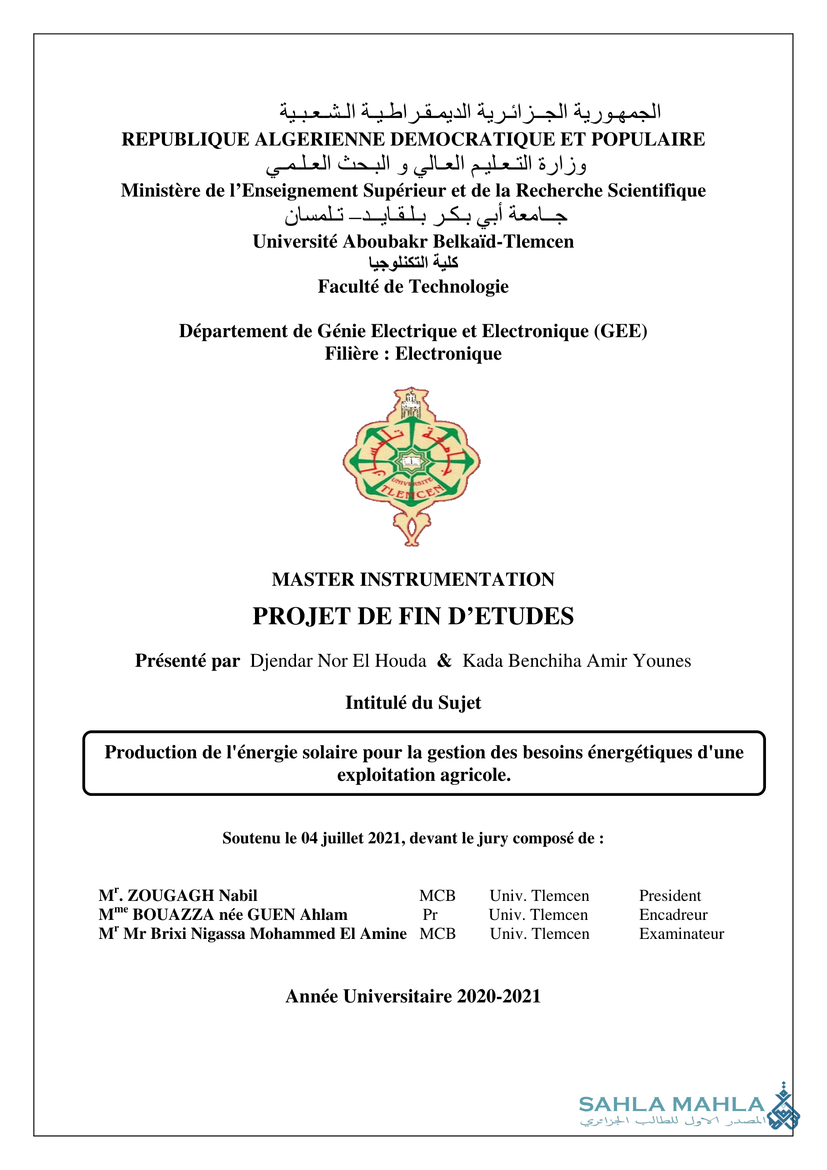 Production de l'énergie solaire pour la gestion des besoins énergétiques d'une exploitation agricole.