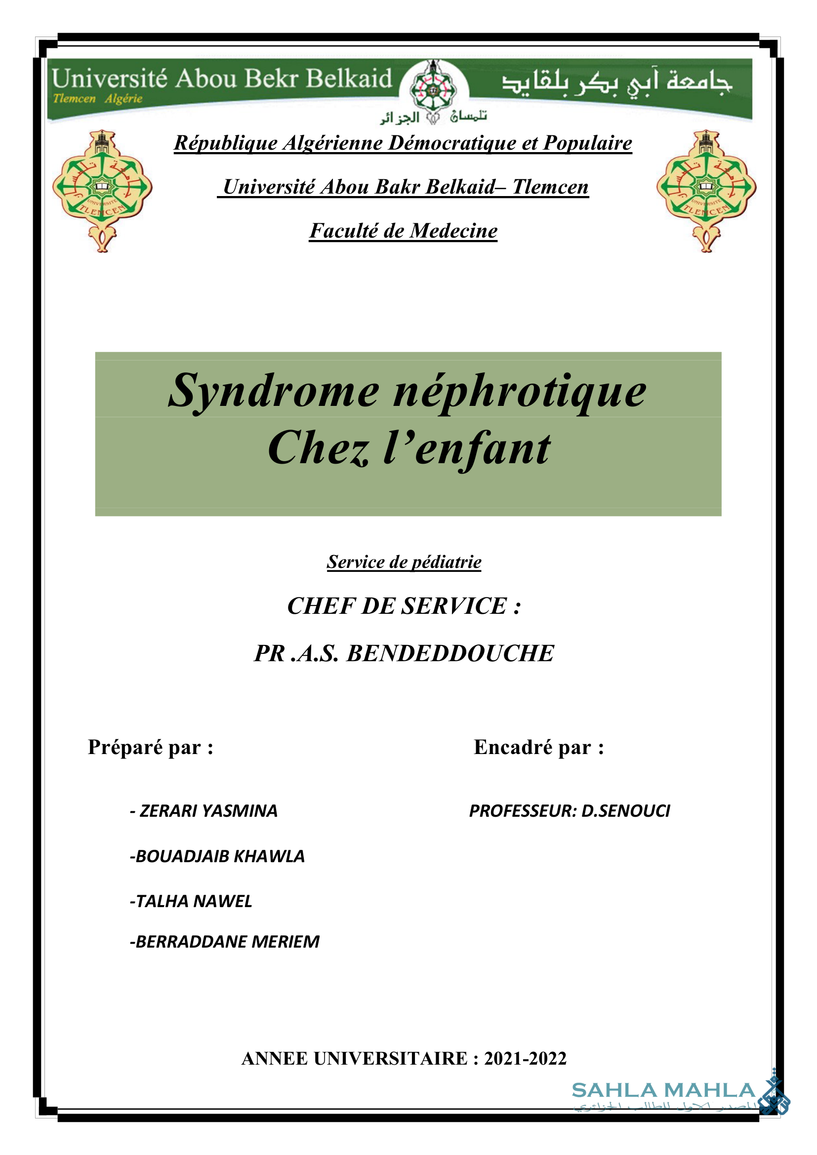 Syndrome néphrotique Chez l'enfant