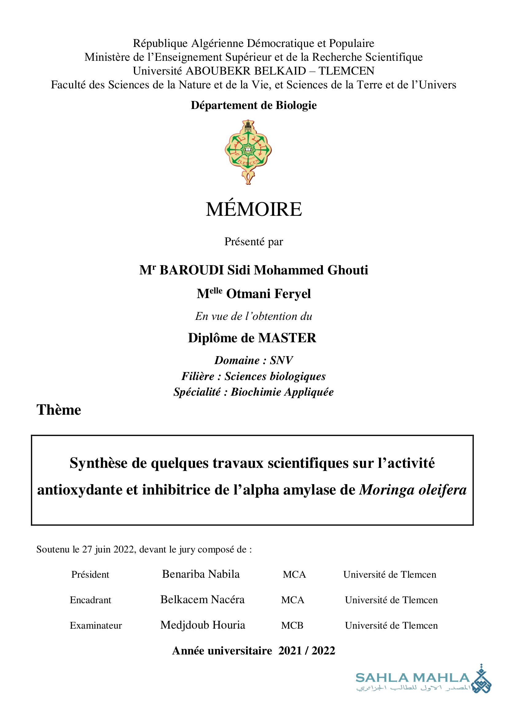 Synthèse de quelques travaux scientifiques sur l'activité antioxydante et inhibitrice de l'alpha amylase de Moringa oleifera