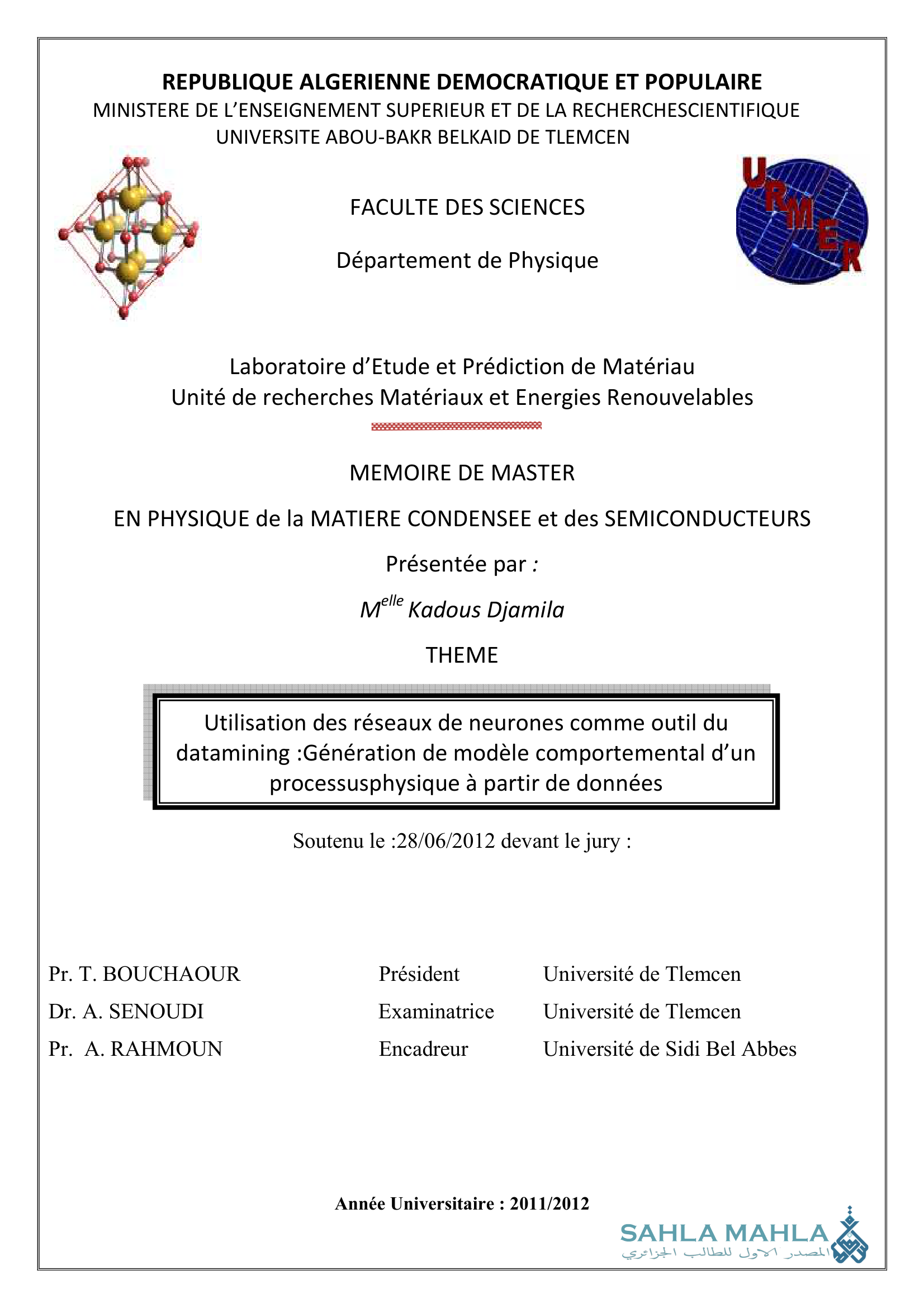 Utilisation des réseaux de neurones comme outil du datamining :Génération de modèle comportemental d'un processusphysique à partir de données