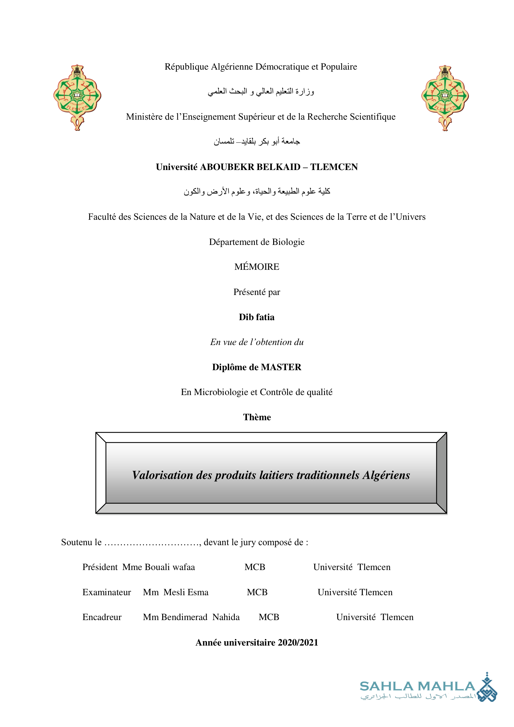 Valorisation des produits laitiers traditionnels Algériens