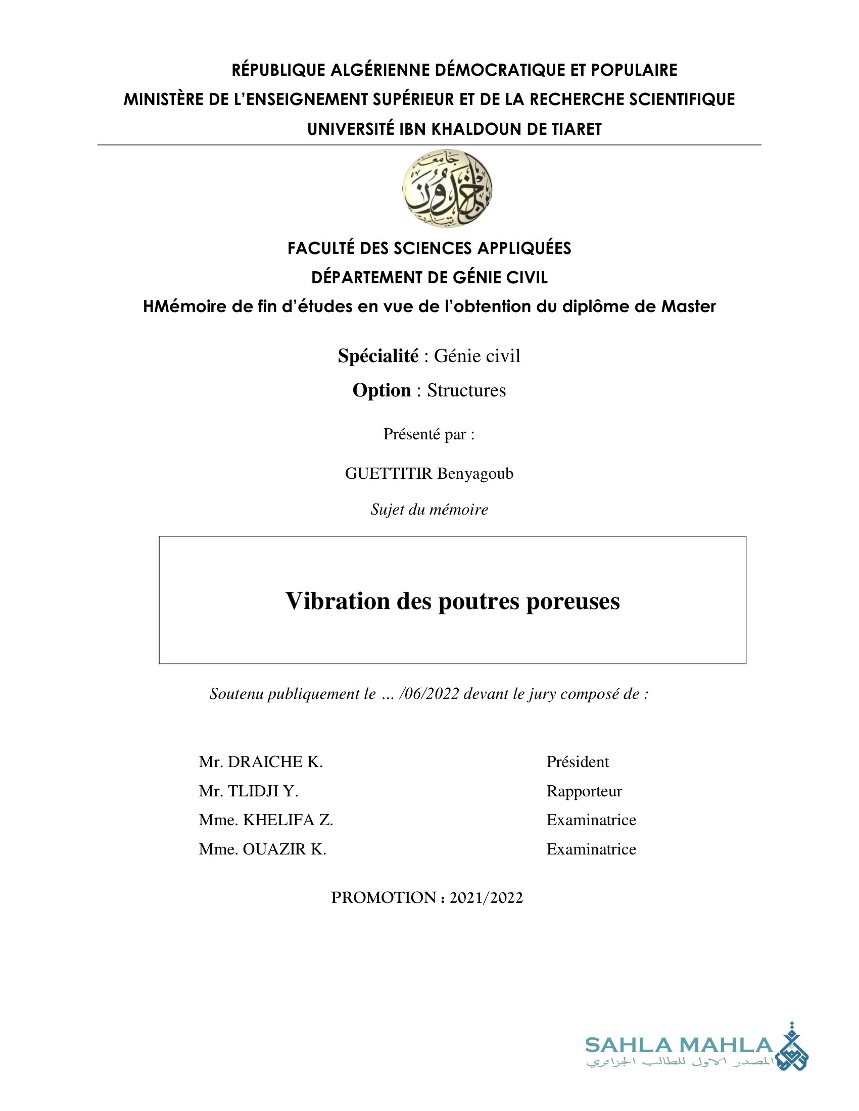 Vibration des poutres poreuses