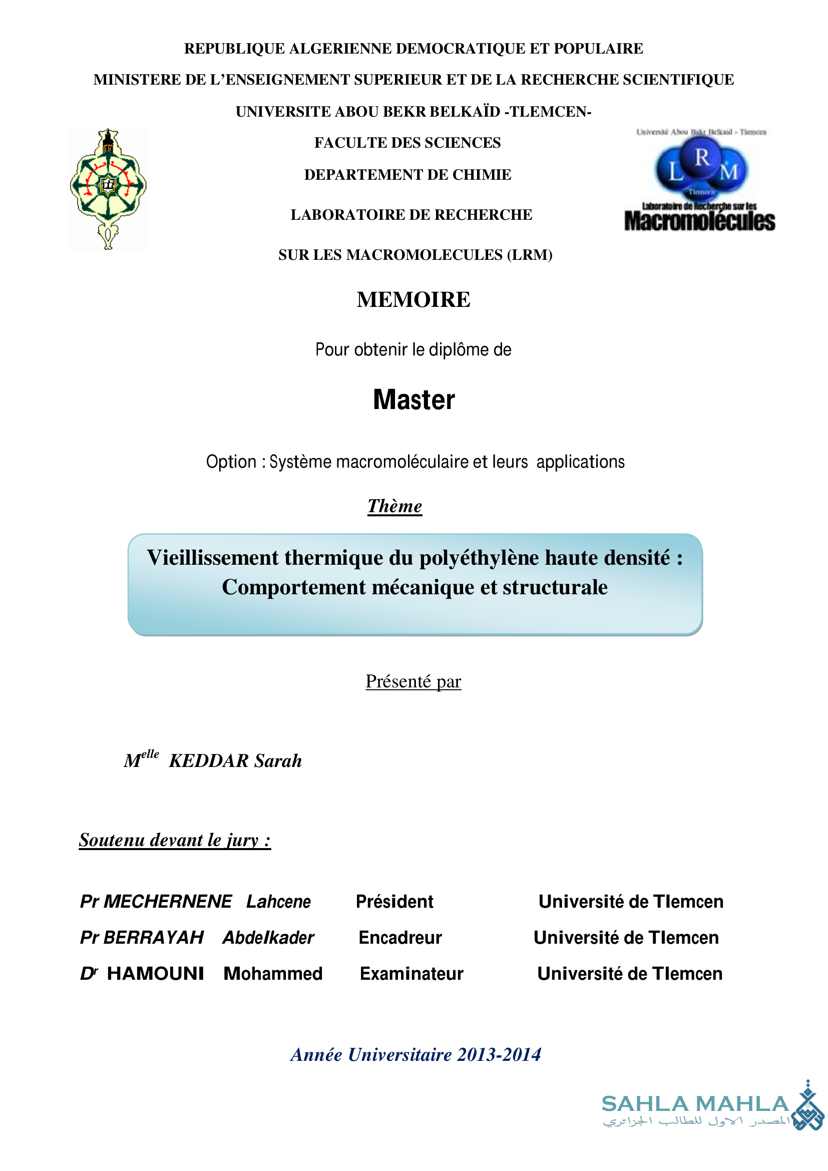 Vieillissement thermique du polyéthylène haute densité : Comportement mécanique et structurale